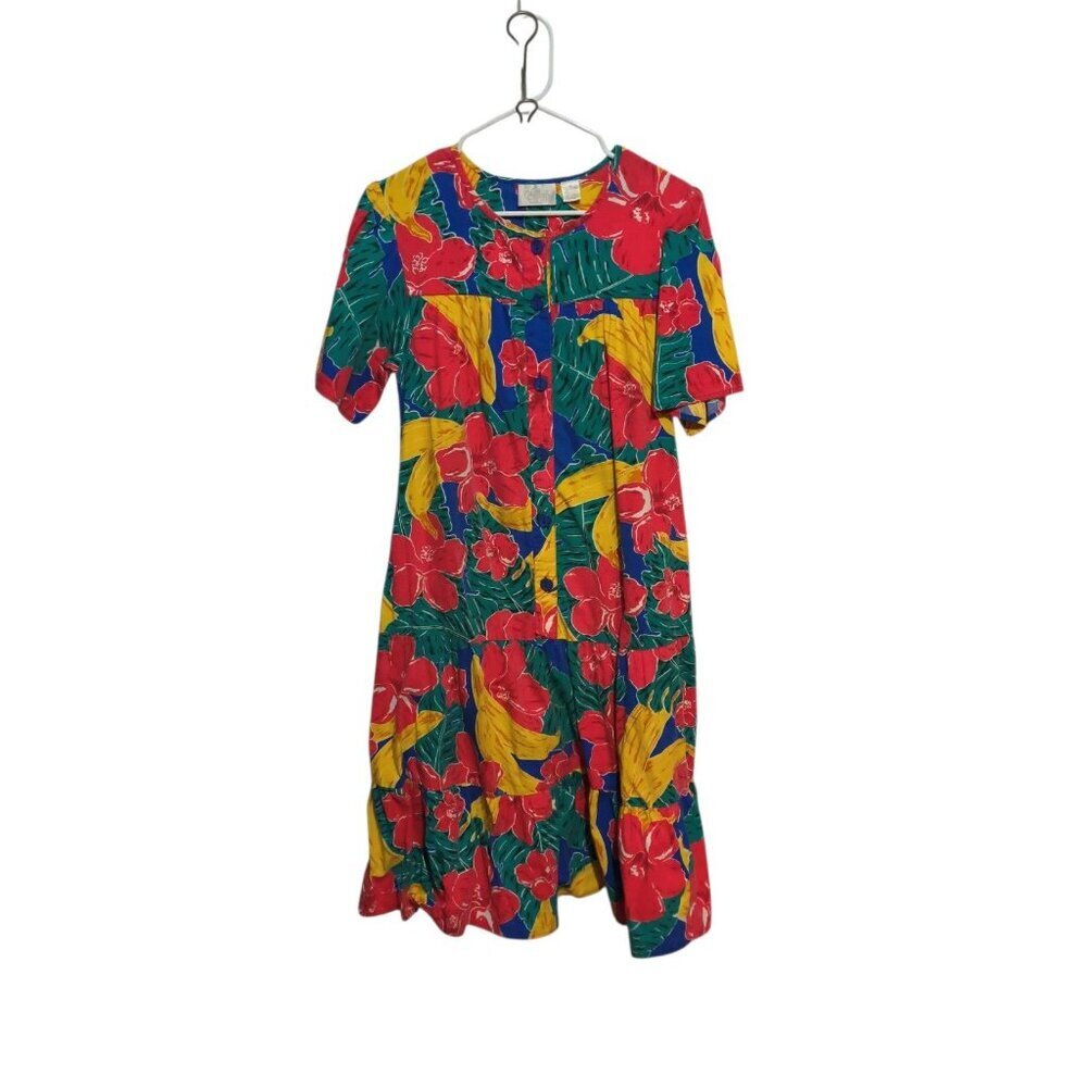 Vintage bright floral tropical dress Or Night Gown Size Small